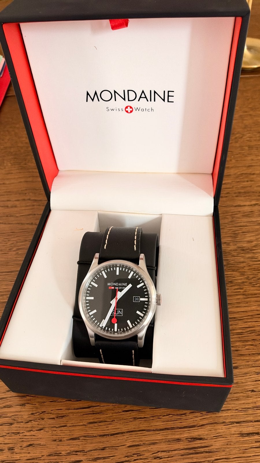 Mondaine A667.30308.19SBB Swiss Horloge 41mm, Overige merken, Leer, Staal, Polshorloge