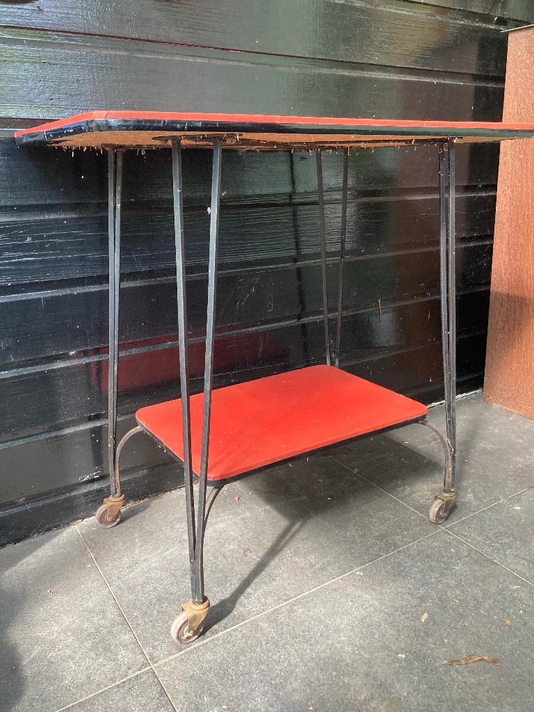 VINTAGE SERVEERWAGEN OP WIELEN JAREN 60, Ophalen