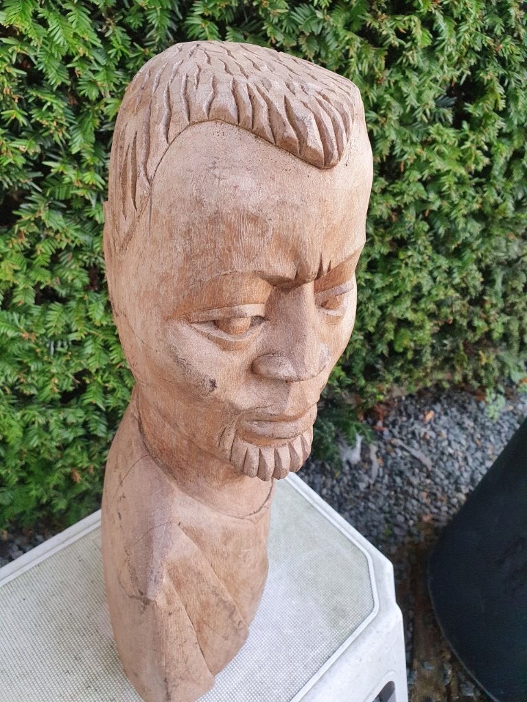 Uniek handgesneden houten buste van een man, Antiek en Kunst, Kunst | Beelden en Houtsnijwerken, Handgemaakt, Buste, Ophalen of Verzenden