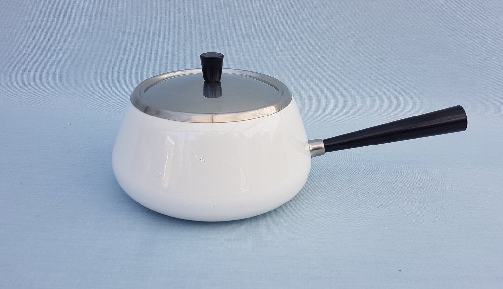 Fonduepan / witte emaille fondue pan, Witgoed en Apparatuur, Fonduesets, Ophalen of Verzenden, Zo goed als nieuw, Brander, Fonduepan