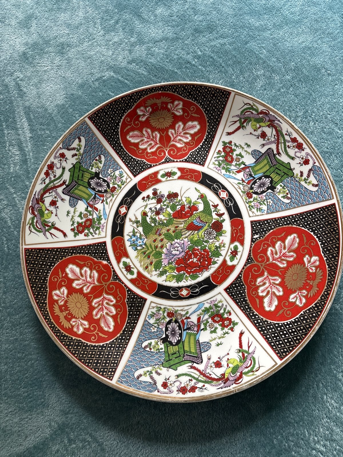 Decoratieve Chinese schaal met pauwen en bloemen, 42cm, Ophalen