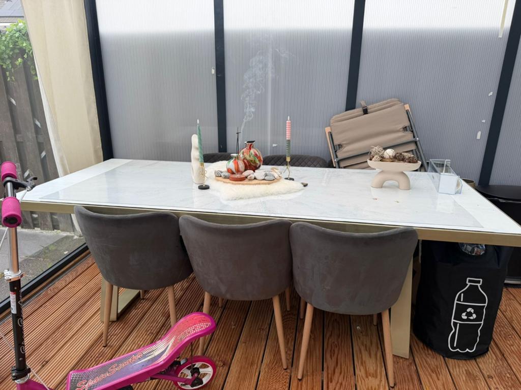 Eettafel  met 6 velvet  stoelen, Ophalen