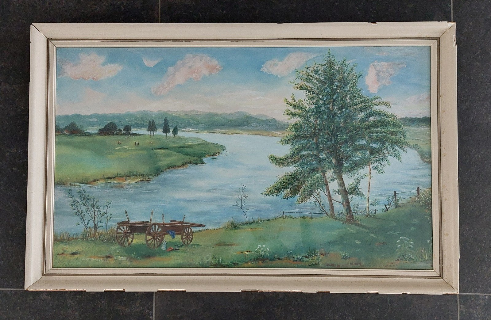 Vecht-arm bij Vilsteren H. Maltha 1955 olieverf, Doek, Ophalen of Verzenden, Landschap, Olieverf