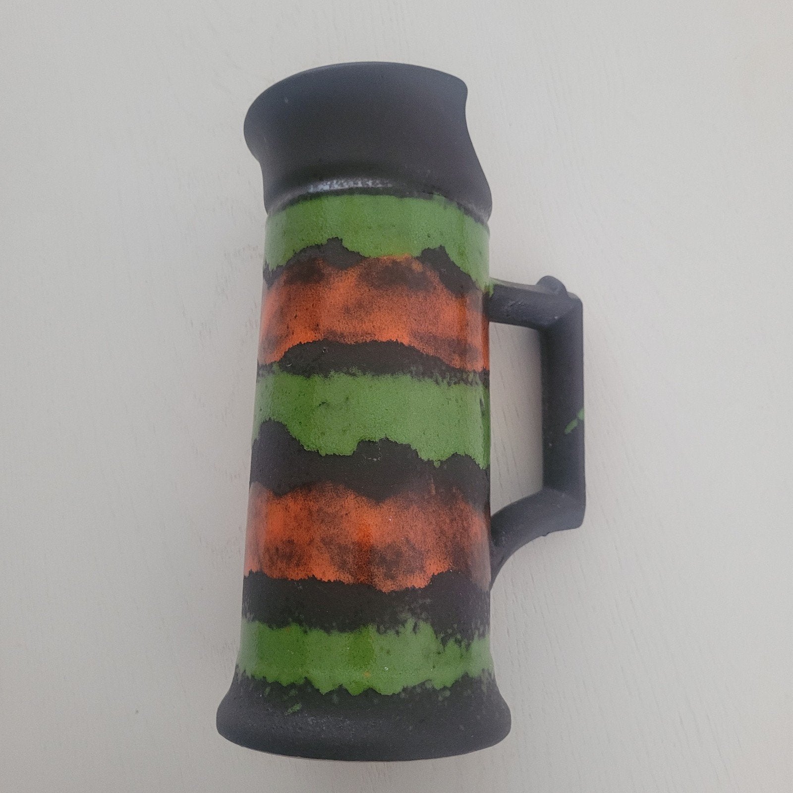 Vintage West Germany Keramiek Vaas/Kruik - Groen/Oranje, Ophalen of Verzenden