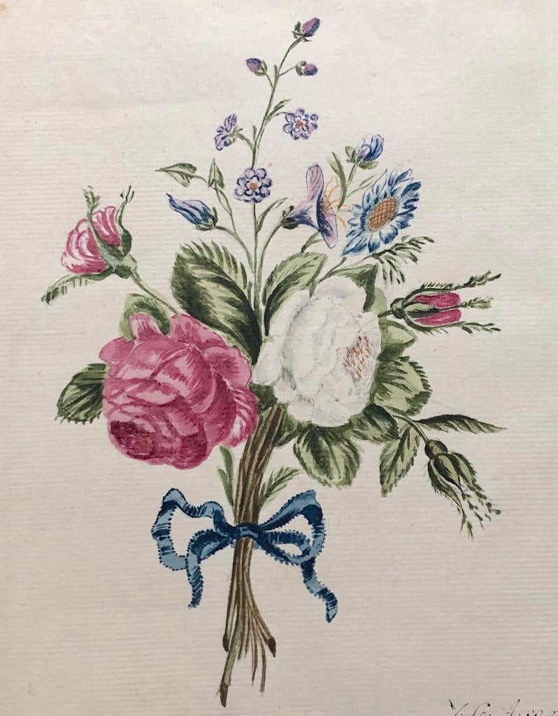 Aquarel bloemen rozen 1807, Antiek en Kunst, Ophalen of Verzenden