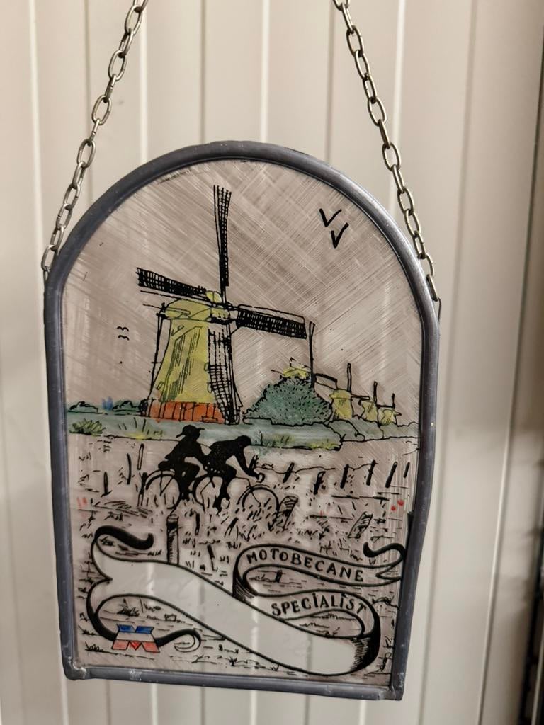 Motobecane reclame glas in lood, Verzamelen, Merken en Reclamevoorwerpen, Reclamebord, Gebruikt, I, Ophalen of Verzenden