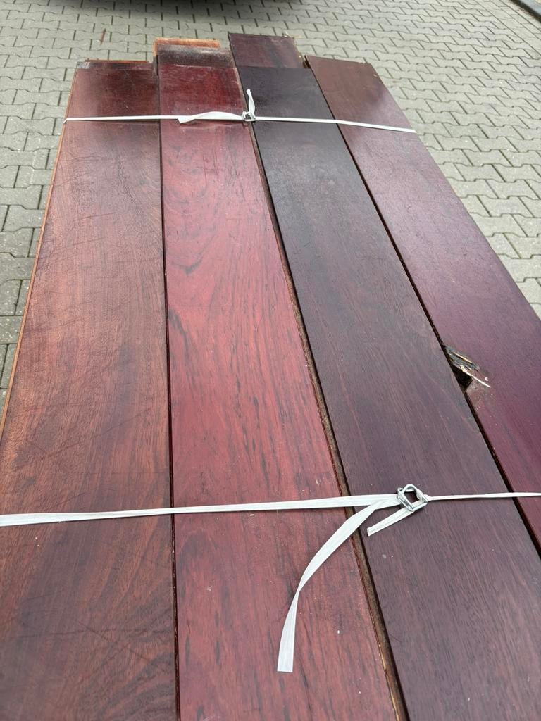 44 m2 massieve Jatoba parketvloer . 18 cm breed 2 cm dik, Gebruikt, 2e hands product, 2e hands product, 2e hands product