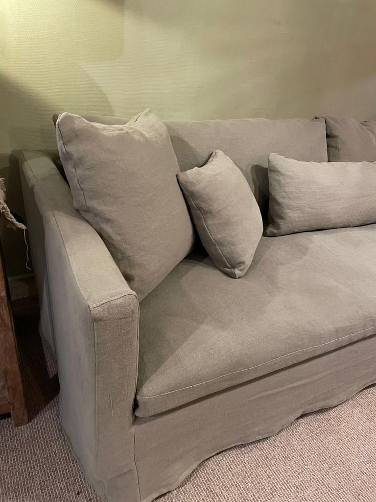 Landelijke grof linnen bank sofa leer stof hocker landelijk, Ophalen of Verzenden, Hoekbank, Leer