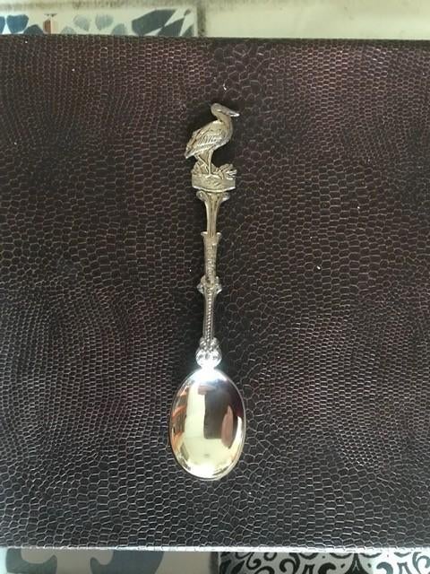 verzilverde lepel met ooievaar, Antiek en Kunst, Ophalen of Verzenden