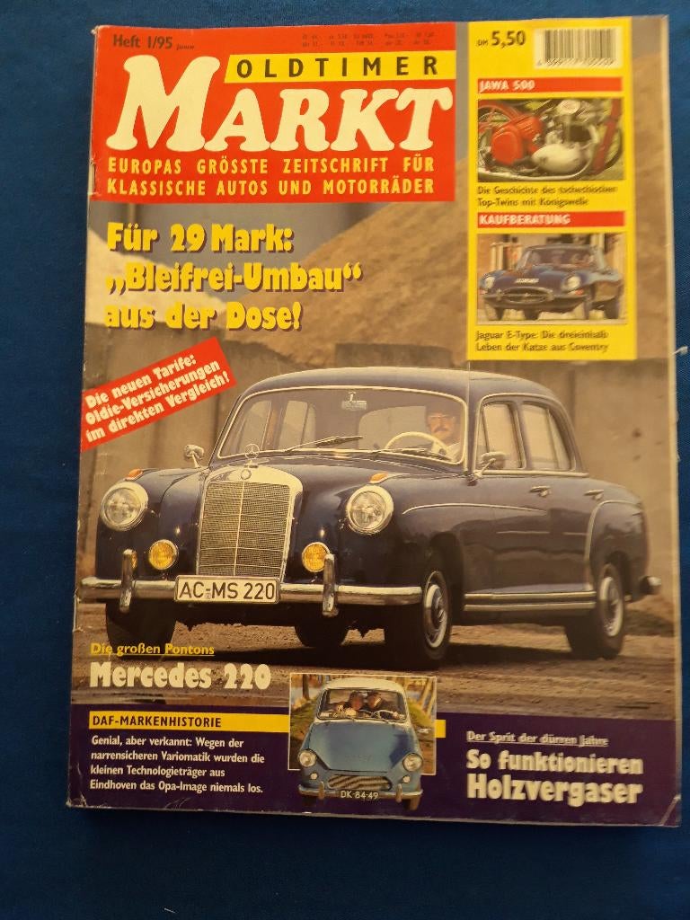 Oldtimer Markt 1 '95 – Daf  Mercedes 220 Jaguar E-type Jawa, Ophalen of Verzenden, Zo goed als nieuw, Algemeen