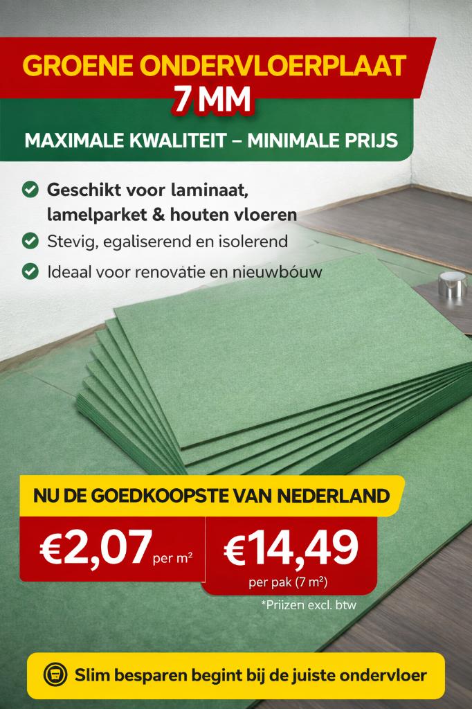 Groene ondervloerplaat 7mm – voor de ALLERLAAGSTE prijs!, Crème, 75 m² of meer, Overige typen, Nieuw