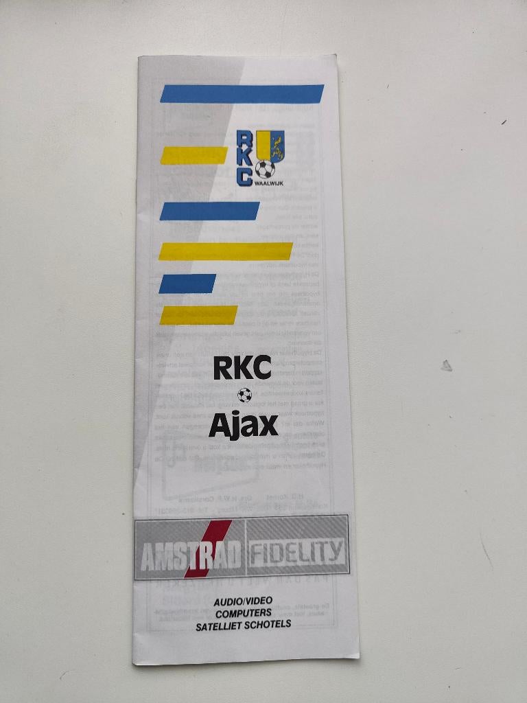 RKC - AJAX programmablad 4 maart 1990, Verzenden, Zo goed als nieuw, Ajax, Overige typen