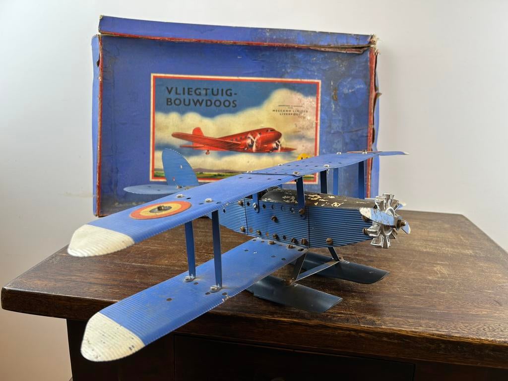 Antieke Meccano Vliegtuig Watervliegtuig Constructor Doos, Ophalen of Verzenden