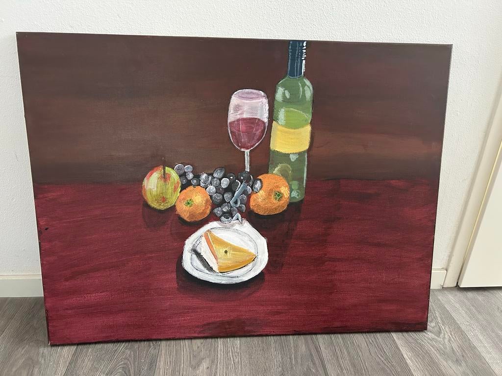 Stilleven met Wijn, Fruit en Kaas, Antiek en Kunst, Kunst | Schilderijen | Klassiek, Ophalen