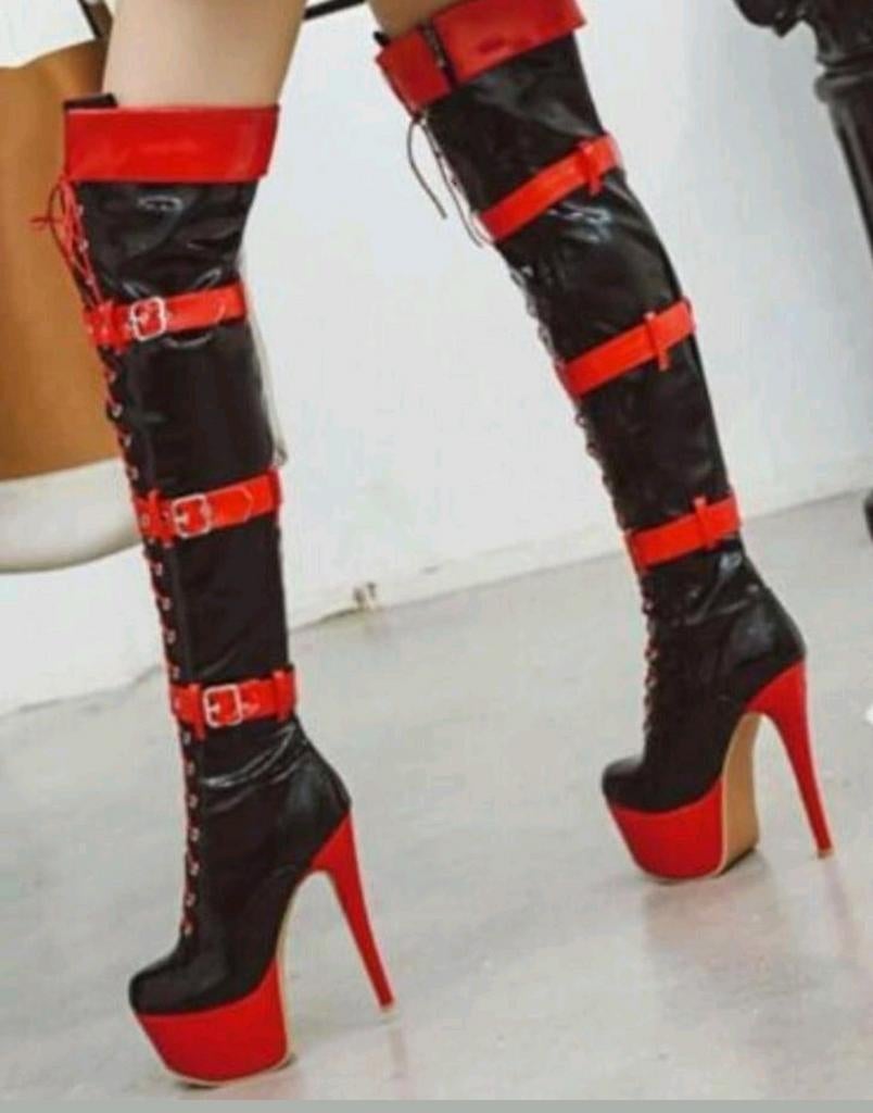 Sexy laarzen Overknee LAK Gratis verzending, Kleding | Dames, Schoenen, Verzenden, Zo goed als nieuw, Zwart