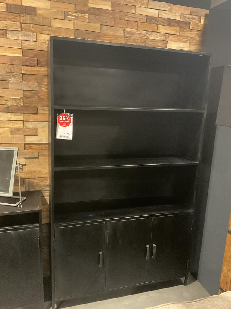 Showroomopruiming | wandkast Kala 120 cm | Zwart Mangohout, Overige houtsoorten, Met deur(en), 150 tot 200 cm, Nieuw
