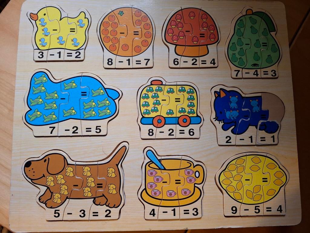 Houten puzzel met sommen, Ophalen of Verzenden, 10 tot 50 stukjes