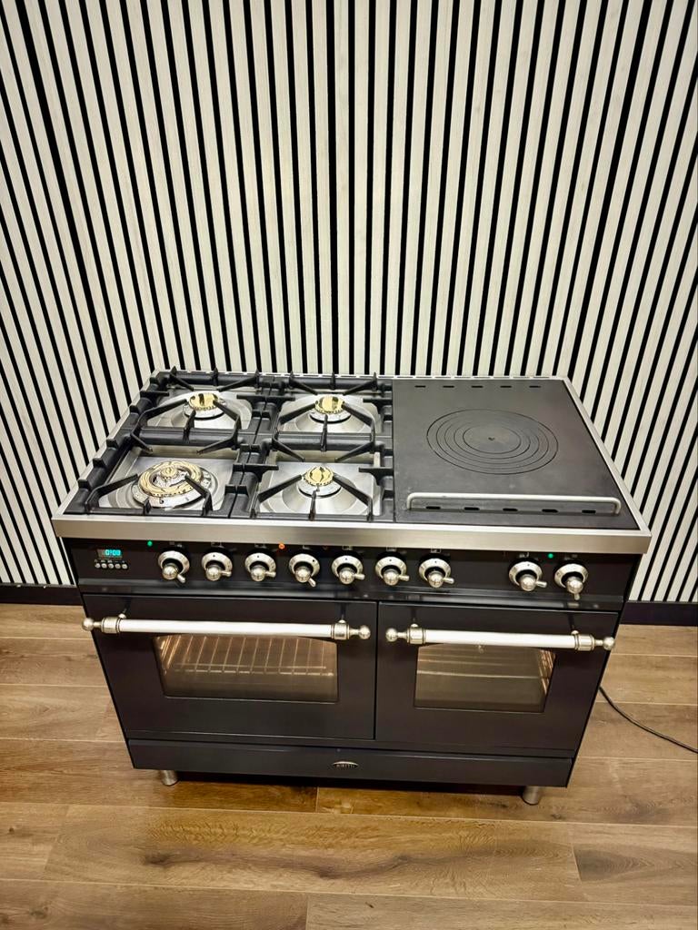 Luxe Boretti 5 pits met coupe de feu dubbele oven 100 cm, Fornello esperta, Ophalen of Verzenden, Zo goed als nieuw, Gas