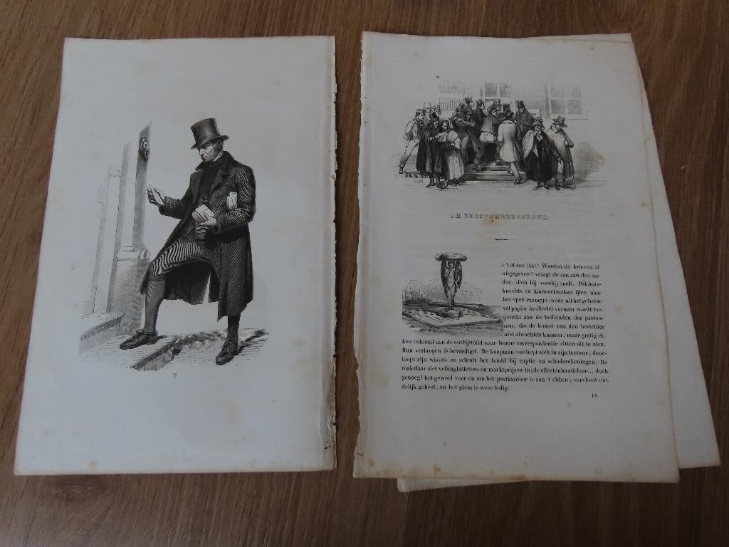 antieke katern: De De Brievenbestelder, 4 pag+prent postbode, Antiek en Kunst, Verzenden