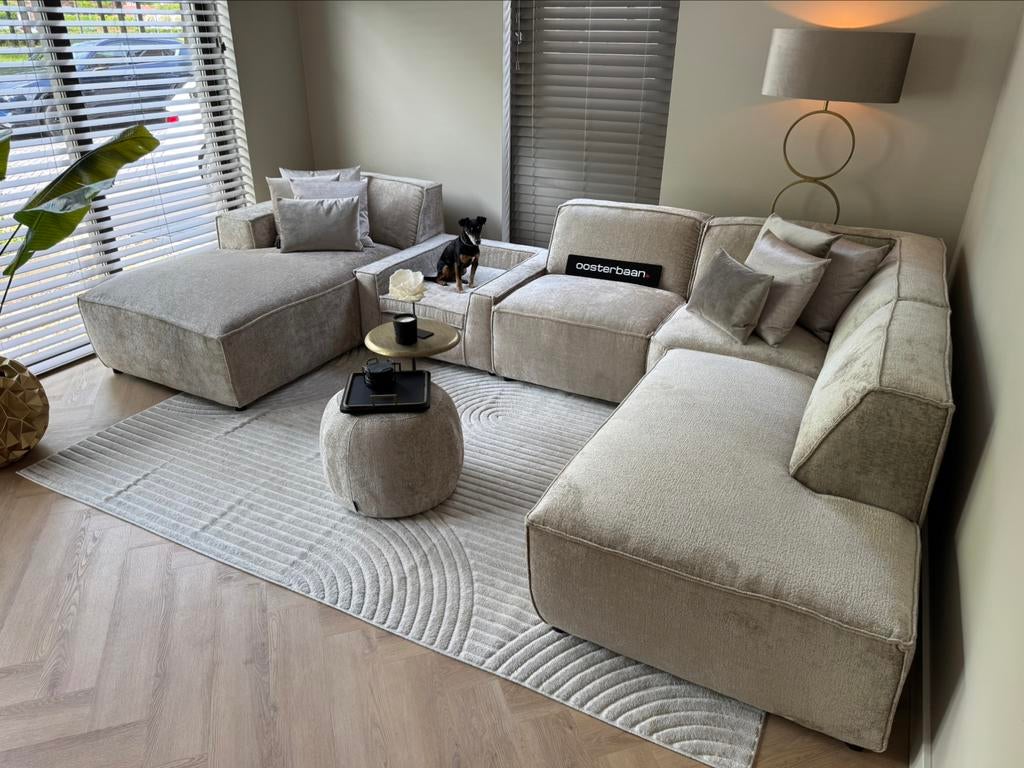 Luxe Velvet Teddy U-bank Richard + Dog Option 190x370x240cm, Info@oosterbaanwonen.nl, Venus 31 8448CE Heerenveen, Hoekbank, Oosterbaan Wonen