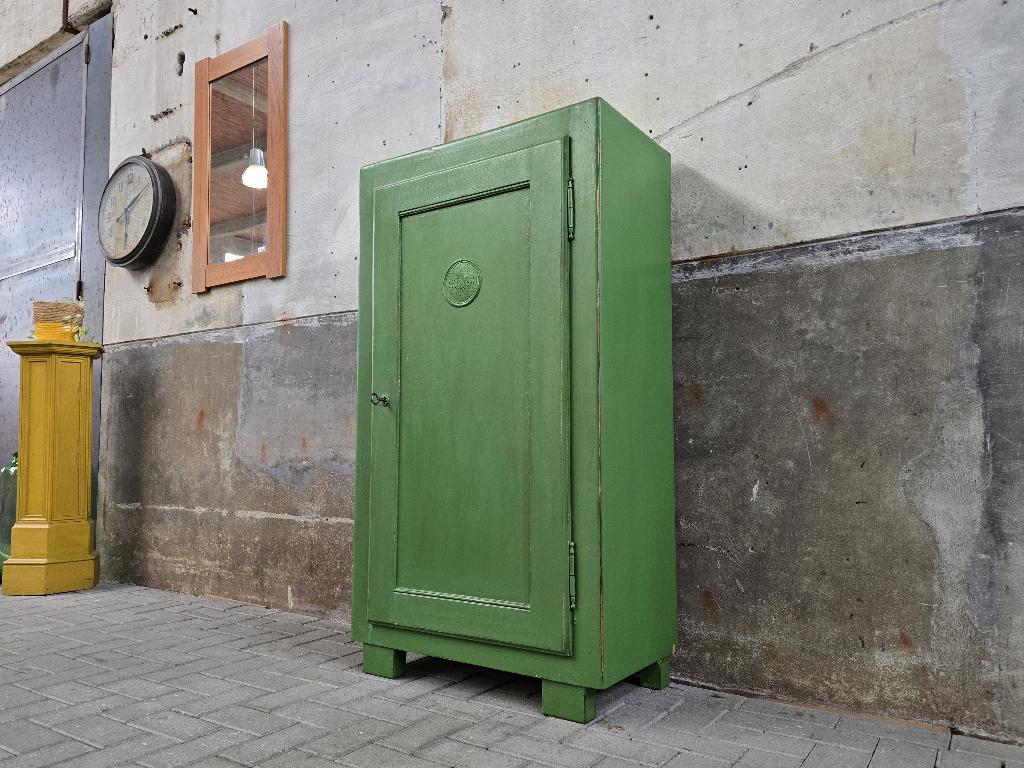 Vintage Groene Spekkast | Landelijke Houten Voorraad Kast, Ophalen of Verzenden, Gebruikt