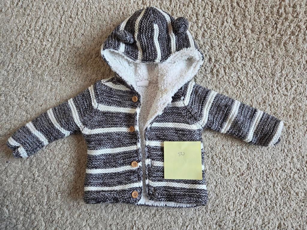 HEMA baby vest mt 50 - Grijs met witte strepen, Gebruikt, Ophalen of Verzenden, HEMA, Truitje of Vestje