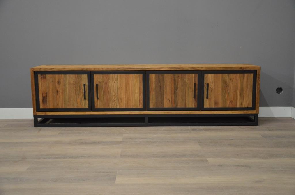 Industriële teak tv-kast 220cm