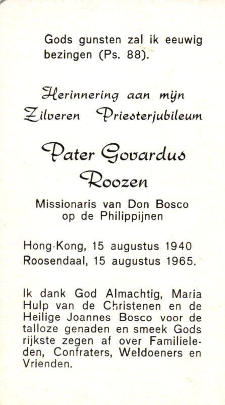 Roozen Govardus 1965 Roosendaal Don Bosco, Verzamelen, Ophalen of Verzenden