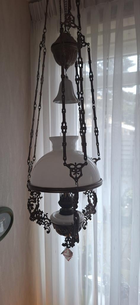Antieke Hangende Olielamp, Antiek en Kunst, Ophalen