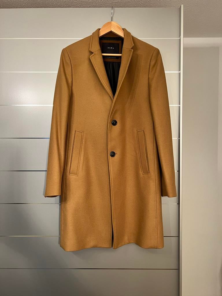 Zara Heren Wolmantel - 100% Wol - M - Camel, Ophalen of Verzenden, Zo goed als nieuw