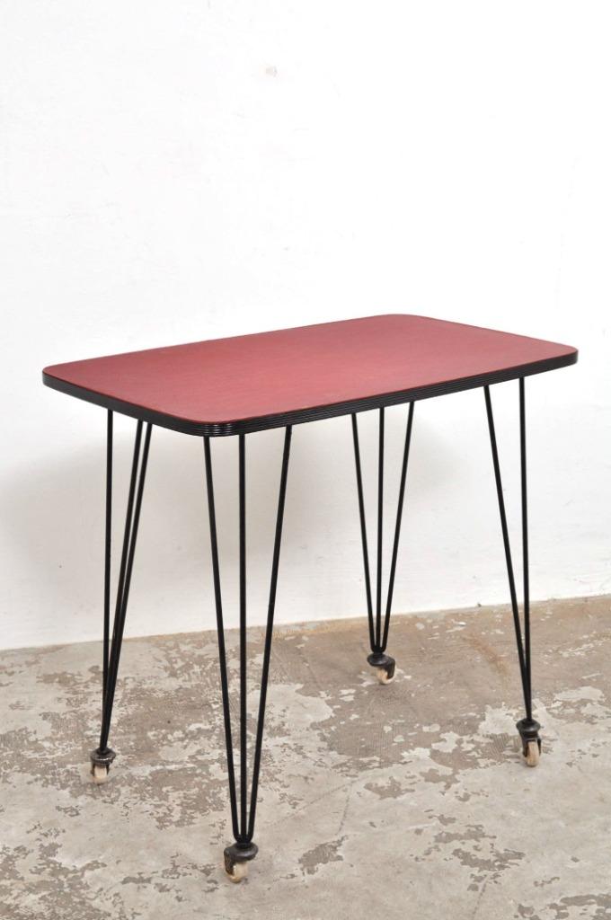 Vintage tafel bijzettafel wieltjes jaren 60, Gebruikt, Ophalen of Verzenden, 75 cm of meer, 60 cm of meer