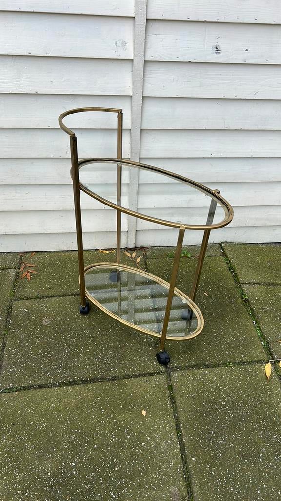 Serveerwagen vintage metaal met glasplaten, Huis en Inrichting, Ophalen, Zo goed als nieuw