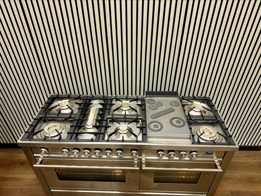 Luxe Boretti Fornuis 8 pits RVS dubbele oven 150 cm breed, Fornello Esperta, Grill, Ophalen of Verzenden, Zo goed als nieuw