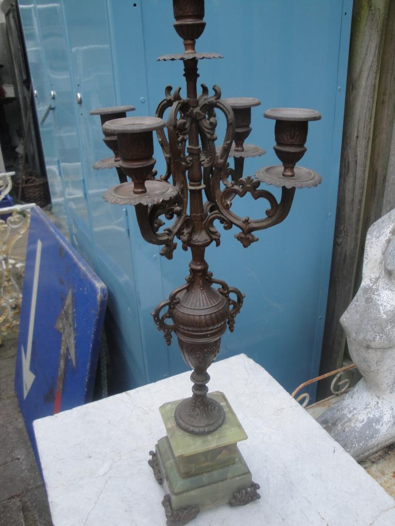 antieke kandelaars met onyx voet, Ophalen of Verzenden, Koper of Brons