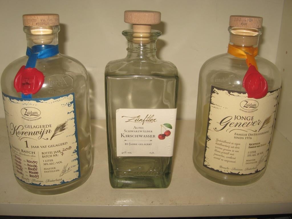 3 Lege drank flessen Zuidam distillers Baarle Nassau., Ophalen of Verzenden, Gebruikt, Verpakking