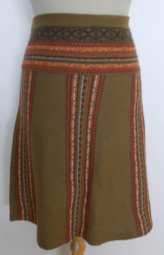 Noors/folklore look bruin knitwear rokje! M, Kleding | Dames, Rokken, Zo goed als nieuw, Maat 38/40 (M), Bruin, Knielengte, Verzenden