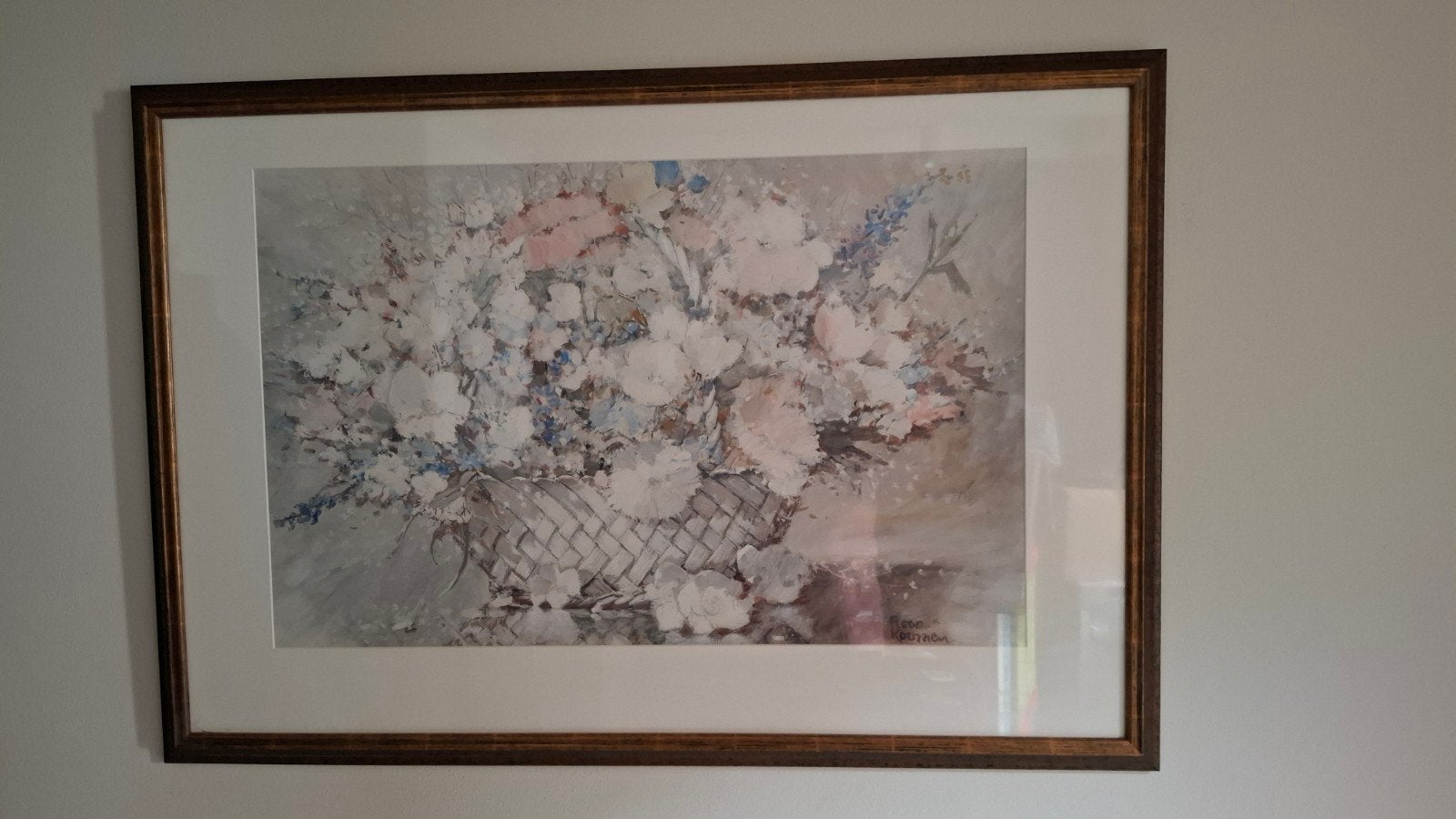 Pastelkleurig Bloemenstuk in Bronzen Houten Lijst (98x80cm), Antiek en Kunst, Kunst | Schilderijen | Klassiek, Doek, Olieverf