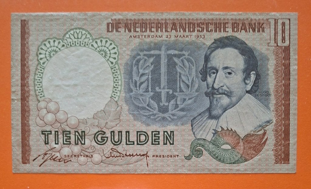 Bankbiljet 10 gulden 1953 Hugo de Groot, cat. PL45.a2R, Postzegels en Munten, Bankbiljetten | Nederland, Verzenden, 10 gulden