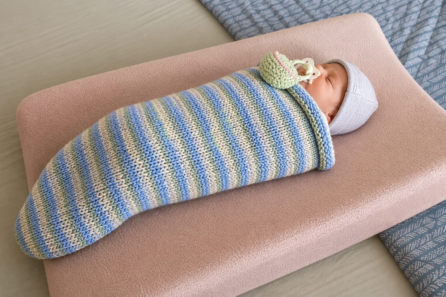 Handgebreide Baby Cocoon van 100% Merinowol, Ademend, Overige typen, Nieuw, Meerkleurig