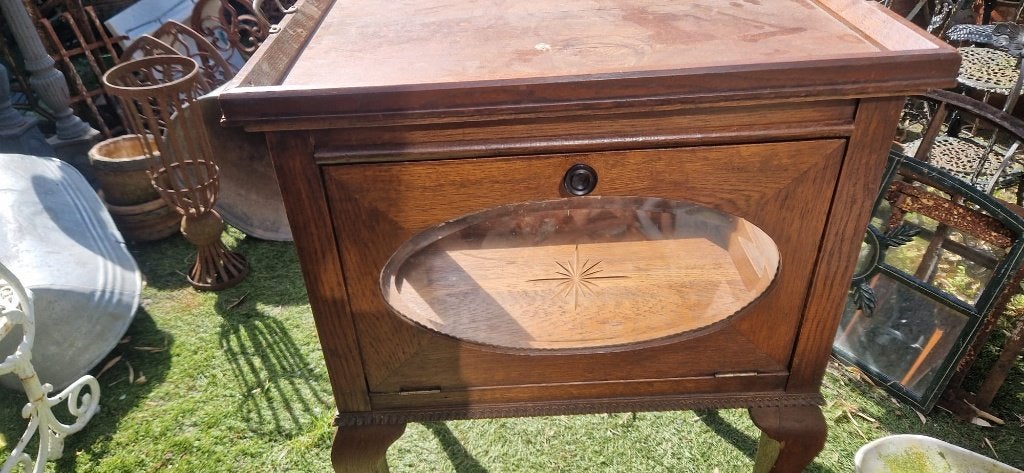 Antiek houten vitrinekastje+klapdeur+ovaal glas (brocante), Ophalen, Gebruikt, Met deur(en), 50 tot 100 cm