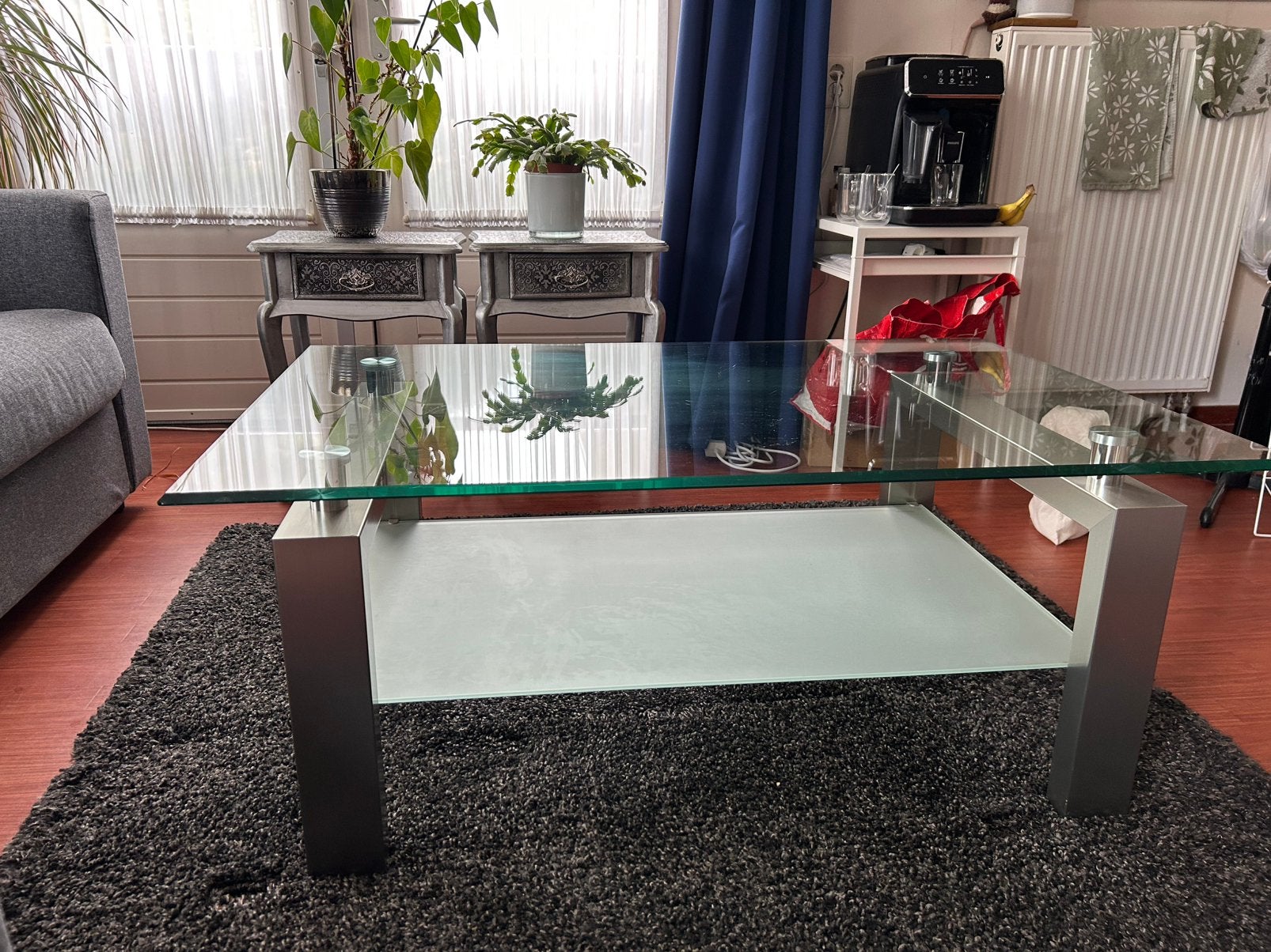Glazen salontafel, Huis en Inrichting, Tafels | Salontafels, Ophalen, 50 – 75, 100 tot 150 cm, 50 tot 100 cm