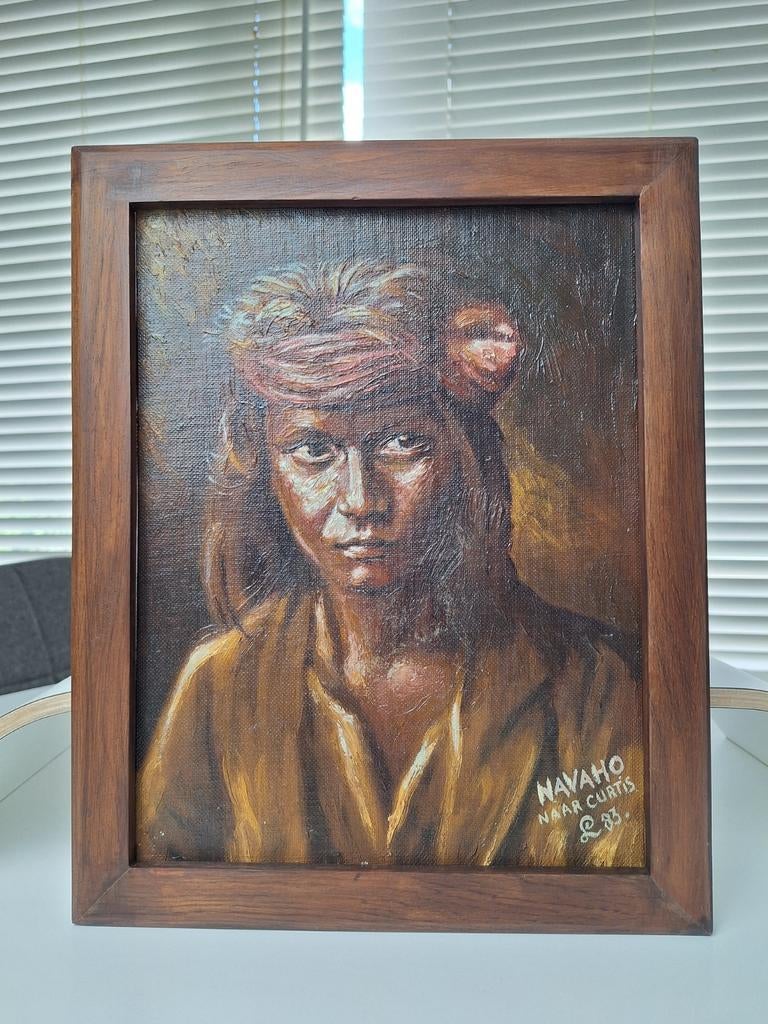 Schilderij Navaho, naar Curtis, gesigneerd L. '83, Ophalen of Verzenden