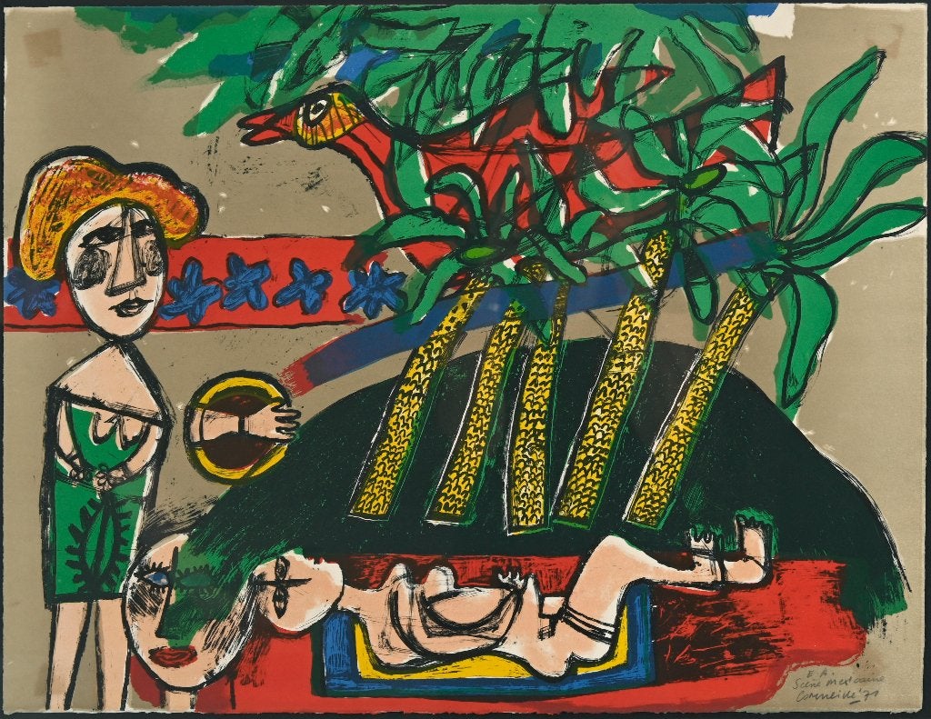 Corneille Beverloo(1922)Lithografie"Scene Mexicaine" Ges Gen, Ophalen of Verzenden, Lithografie, Personages en Fantasiefiguren