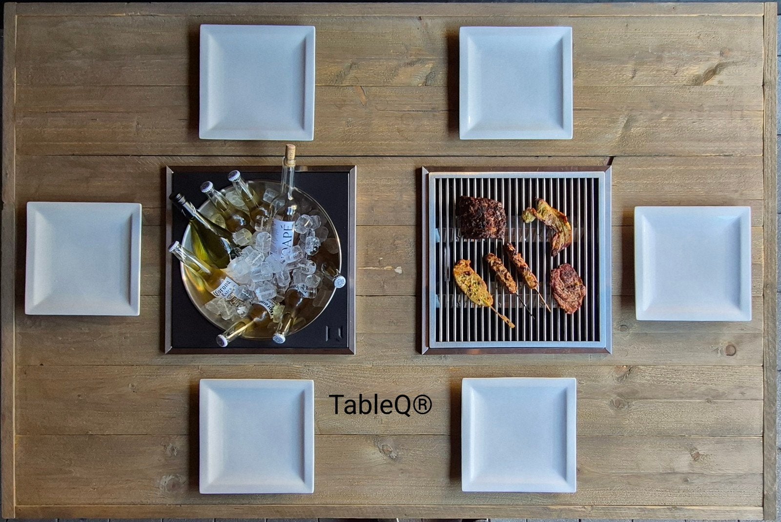BBQ-tafel gasbarbecue en drankelement ingebouwd in tafel bbq, Verzenden, Nieuw, OneQ