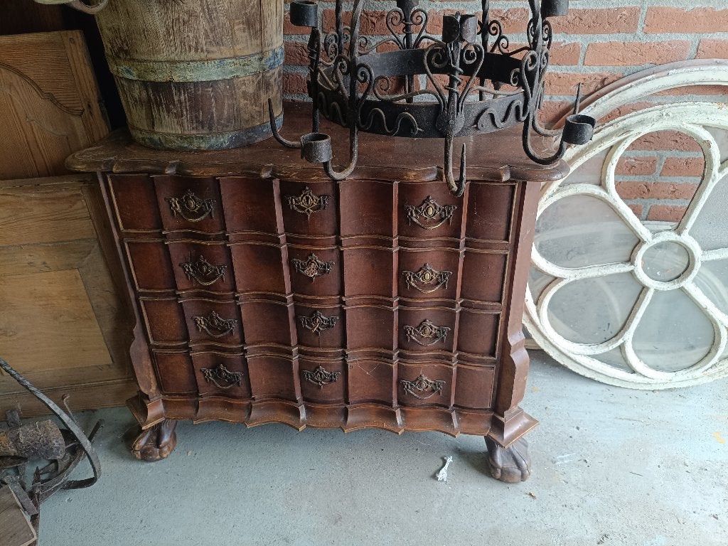 Antiek ladekastje, orgelgebogen commode, Ophalen