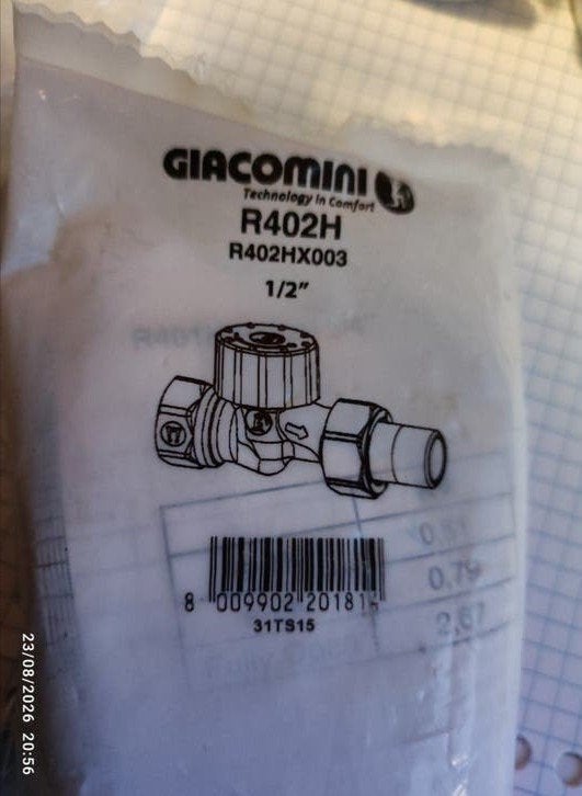 Giacomini R402H 1/2" thermostaat radiatorkranen (4 stuks), Thermostaat, Minder dan 30 cm, Hoog rendement (Hr), Nieuw