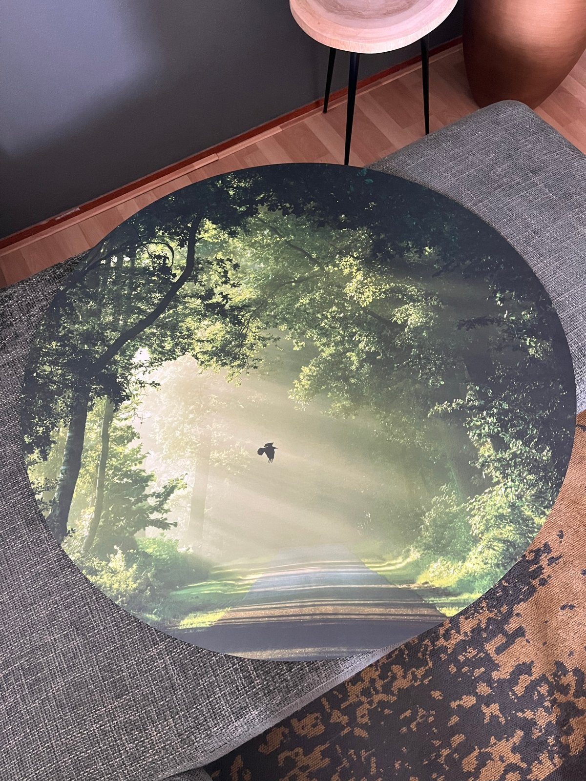 Wandcirkel 100 cm - Bos met zonnestralen, Ophalen, Groen, Composieten, Zo goed als nieuw
