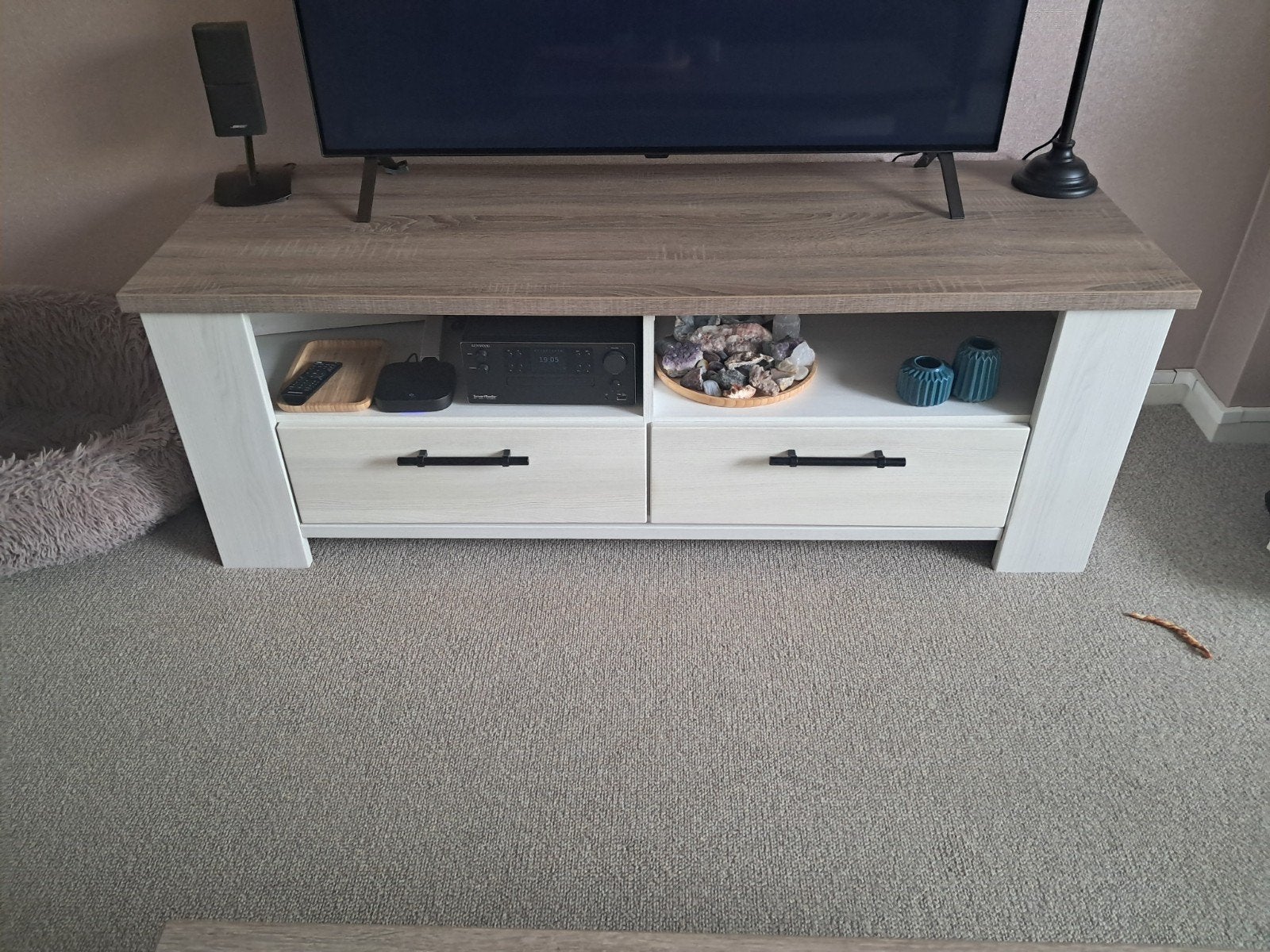 Tv meubel Cardiff Haco creme met eiken, Ophalen