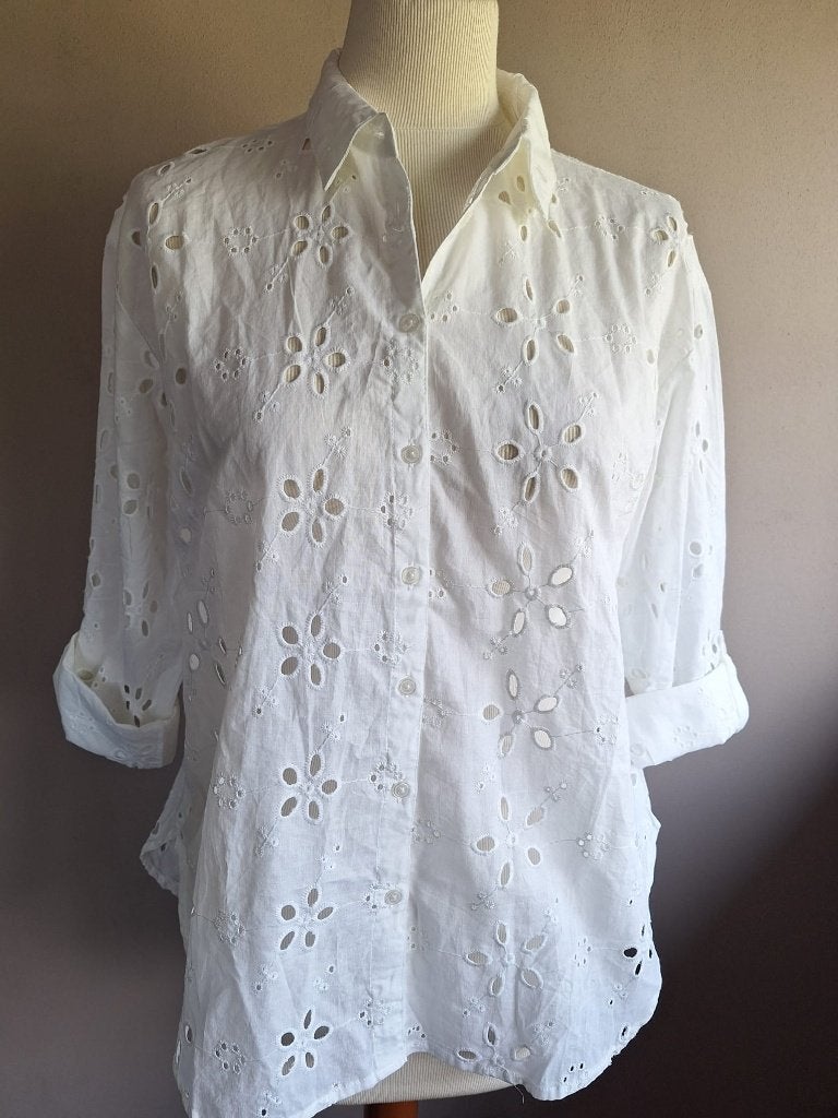Nieuwe witte boho stretch blouse van Janina, maat 44, Wit, Maat 42/44 (L), Nieuw, Ophalen of Verzenden