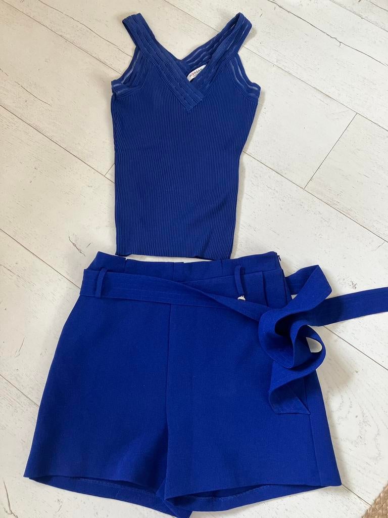 Dames chique zomer set blauw korte broek + top Morgan M, Kleding | Dames, Tops, Maat 38/40 (M), Blauw, Ophalen of Verzenden, Zo goed als nieuw